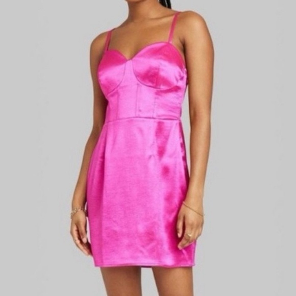 Wild Fable Hot Pink Satin Mini Dress Large Barbiecore Party Club